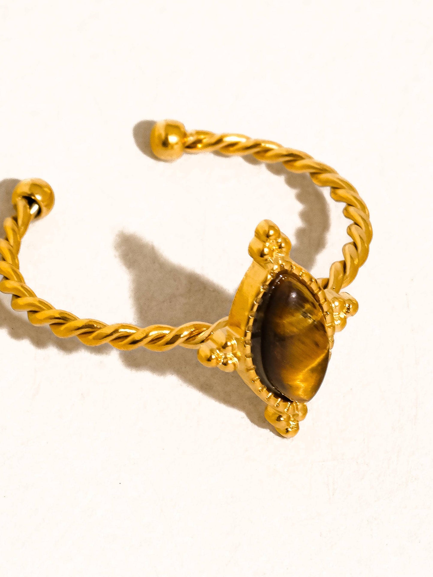 Dorisse 18K Gold Non-Tarnish Brown Gemstone Adjustable Ring