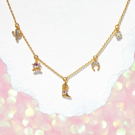 18K Gold Plated Western Cowboy Necklace with Charms