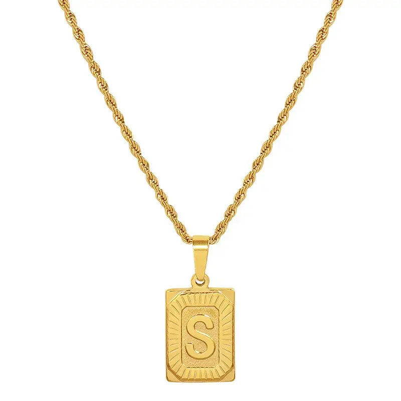 18K Gold Plated Letter Tag Necklace