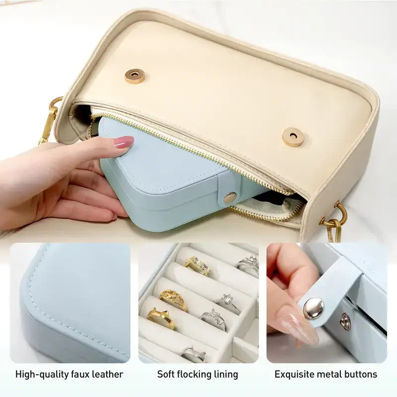 Portable Travel Jewelry Box, Stylish Vegan Leather box
