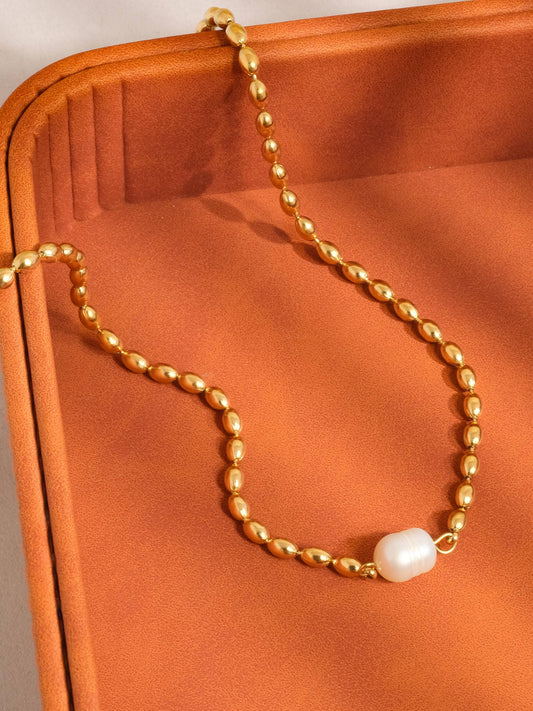 Vigne 18K Gold Non-Tarnish Pearl Ball Chain Necklace