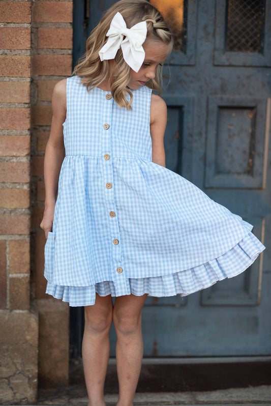 Tween Blue & White Gingham Dress