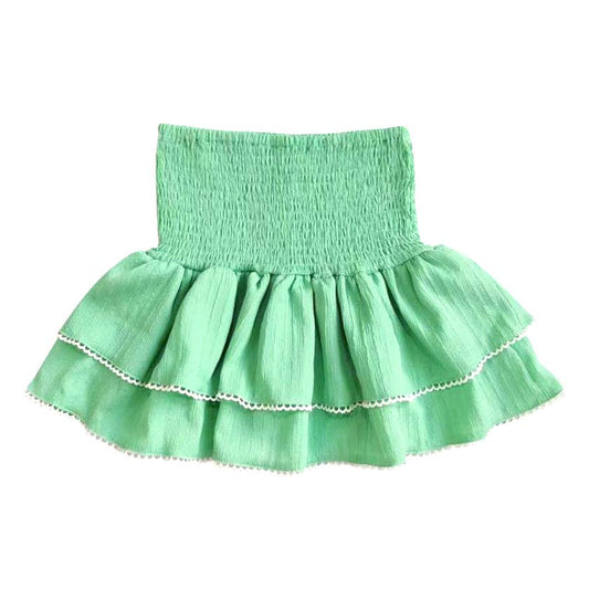 Tween Green Ruffle Smocked Skirt 