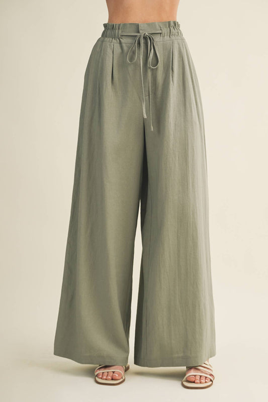 Olive Ease Paperbag Pleated Pants