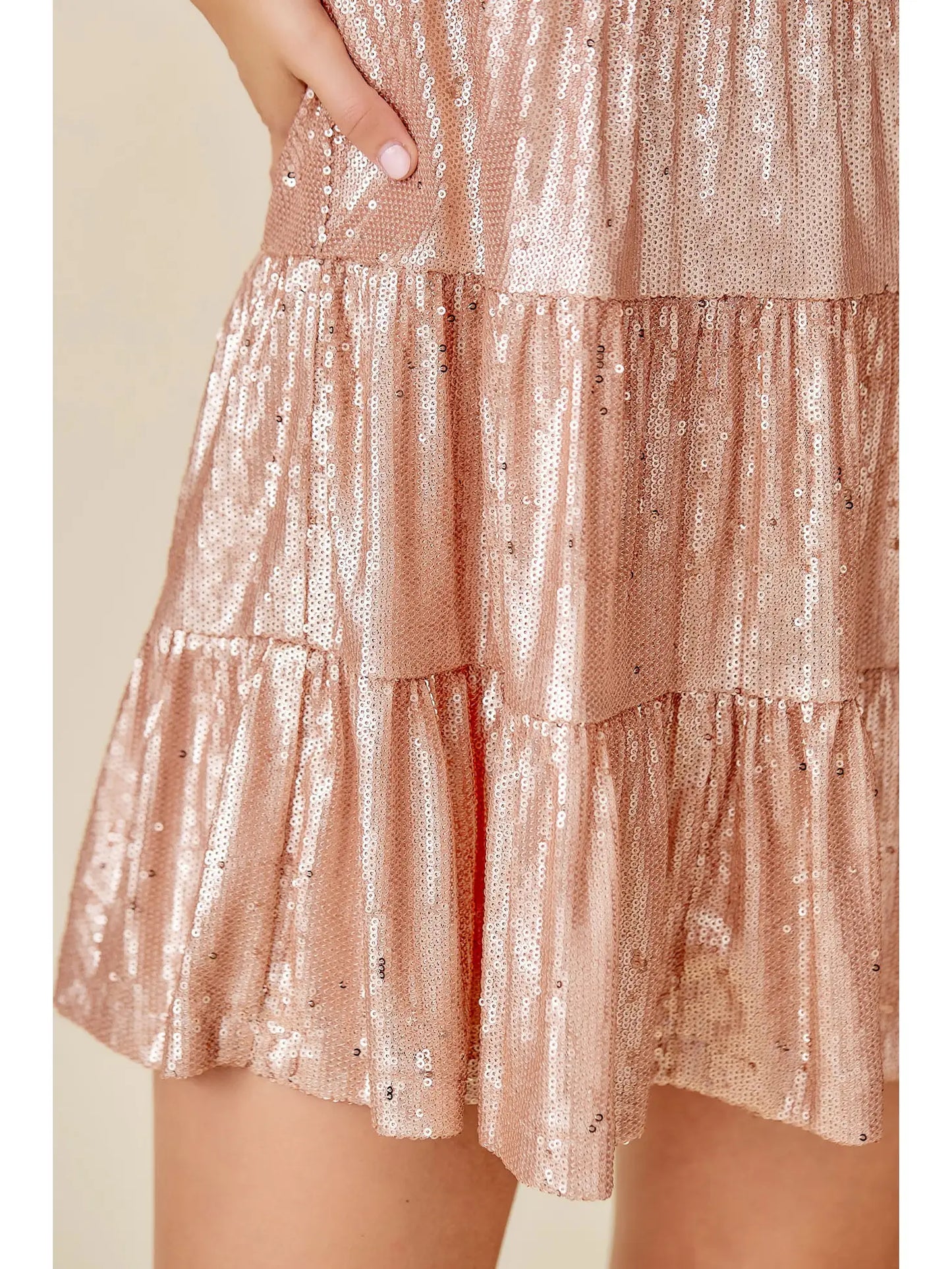 MS Blush Sequin Tiered Flare Dress