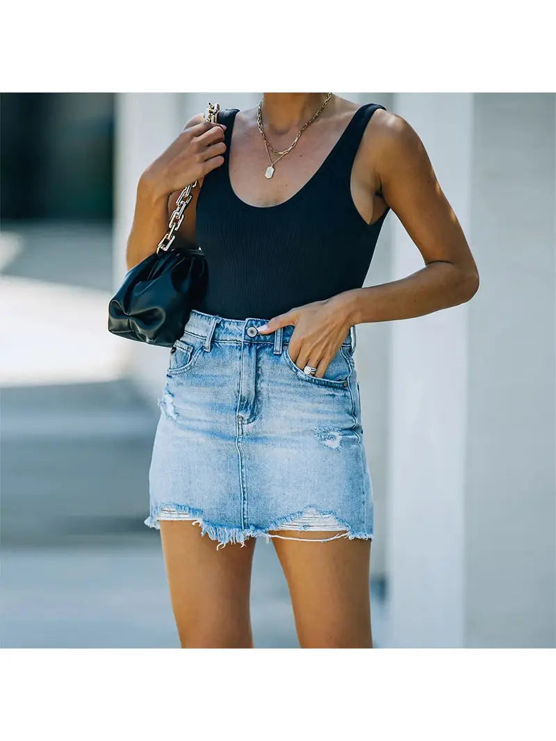 Ripped Denim Mini Skirt