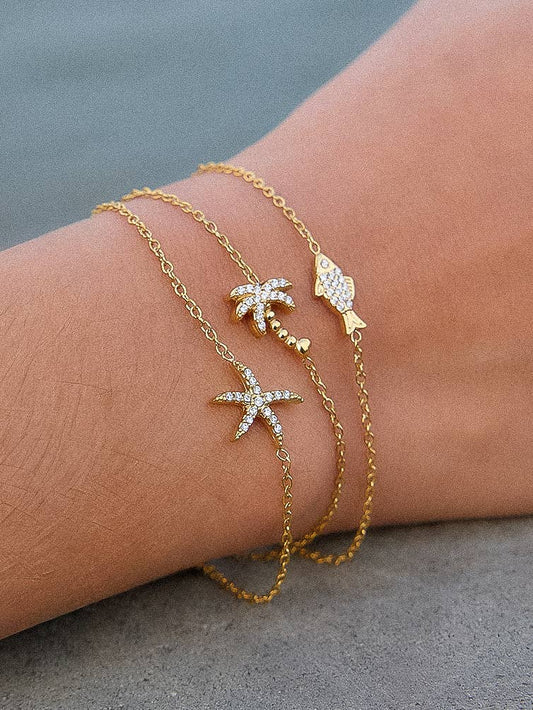 Quincee 18K Gold Non-Tarnish Summer Ocean CZ Bracelet