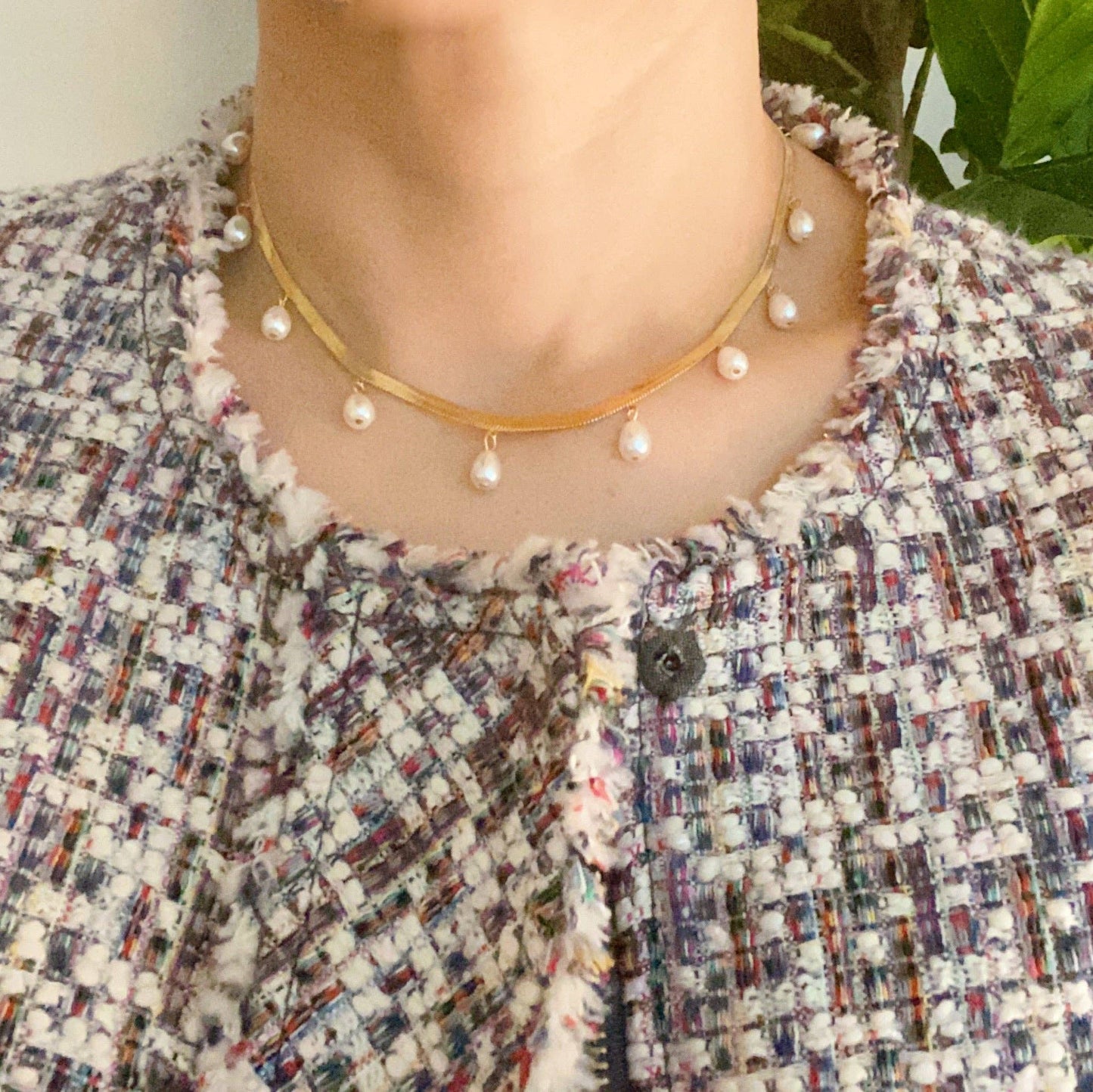 Pearl Drop Herringbone Necklace