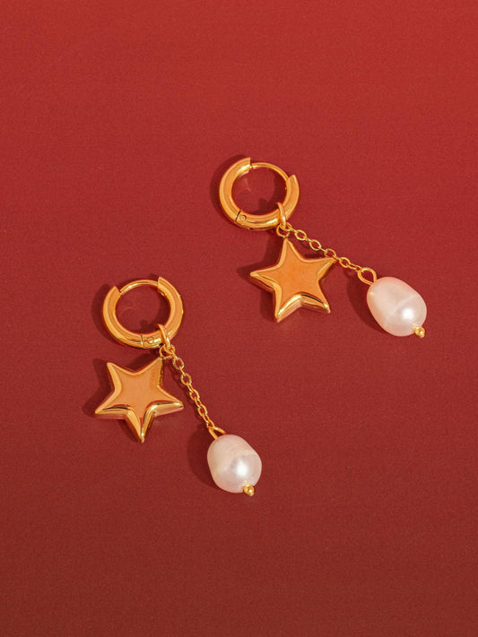 Lauréa 18K Gold Non-Tarnish Star Pearl Drop Earrings
