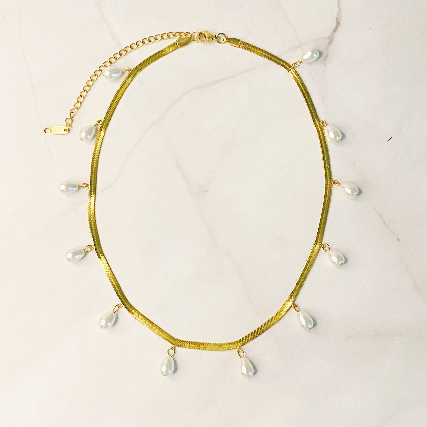 Pearl Drop Herringbone Necklace