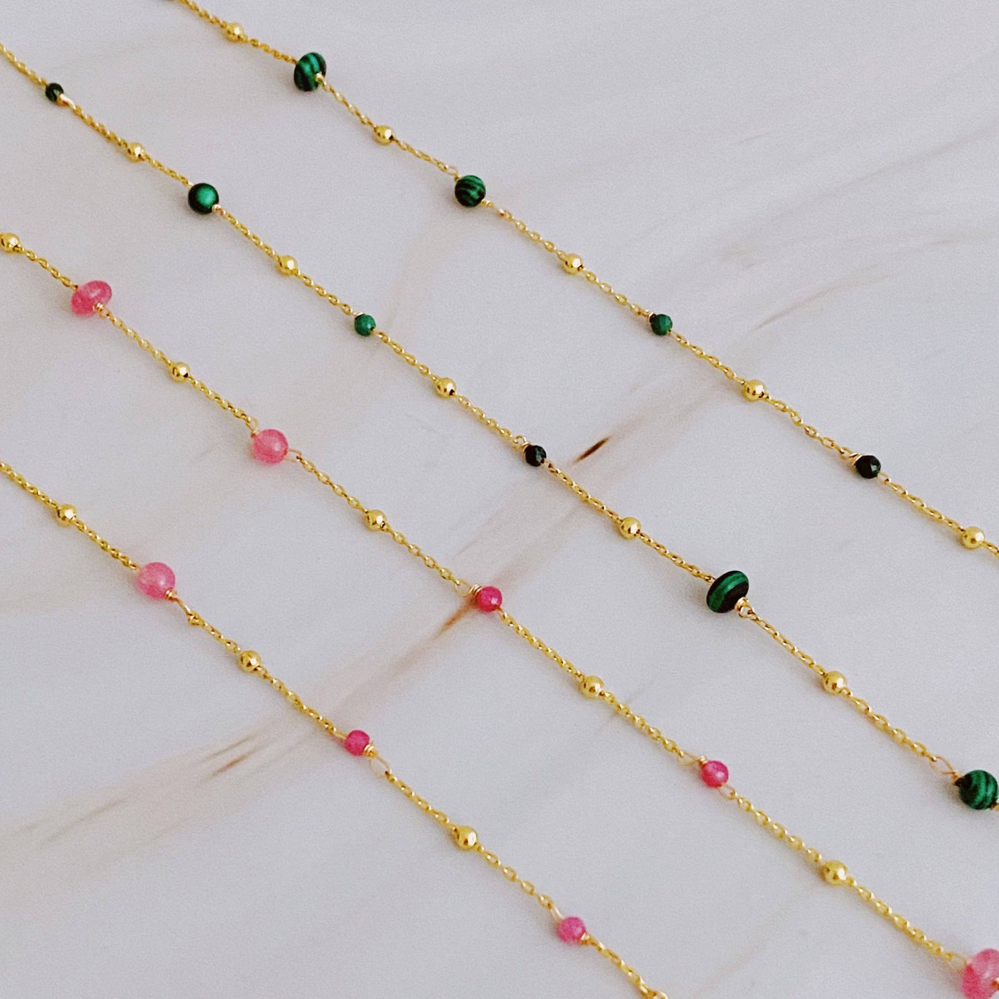 Dainty Precious Stone Bead Necklace: Green Stone