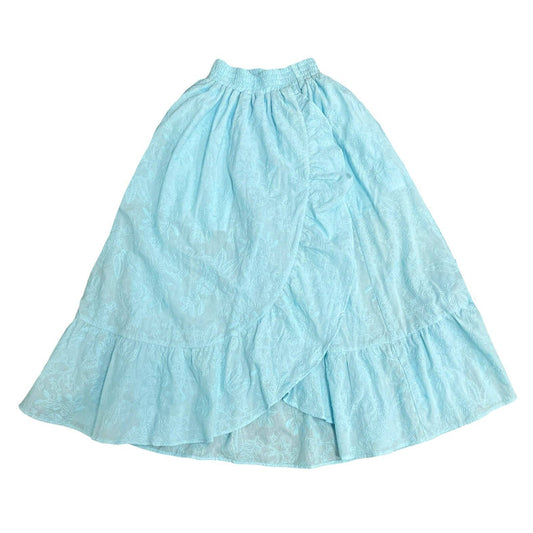 Tween Aqua Long Smocked Ruffle Skirt