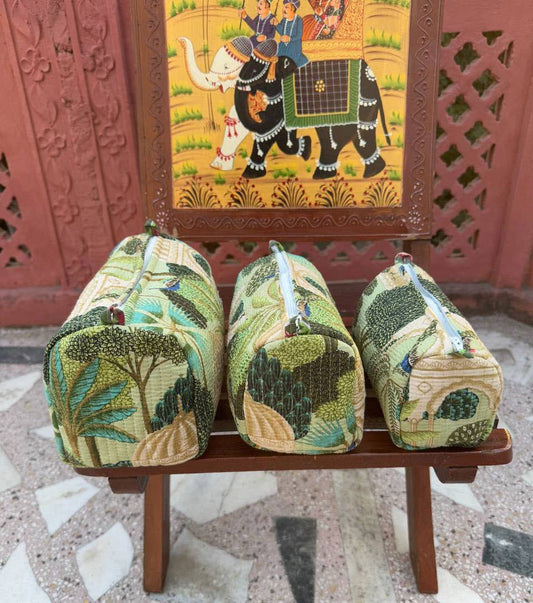 Travel Toiletry Bag – Hand-Printed, Quilted, and Waterproof