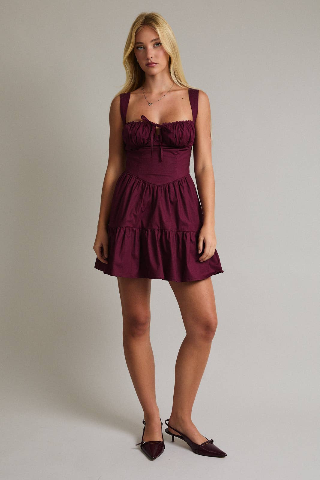 Bordeaux Ruched Corset Mini Dress