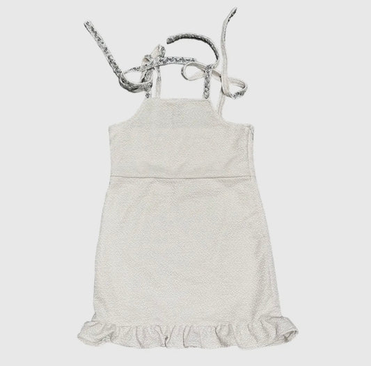 Pink Silver Tweed Ruffle Dress