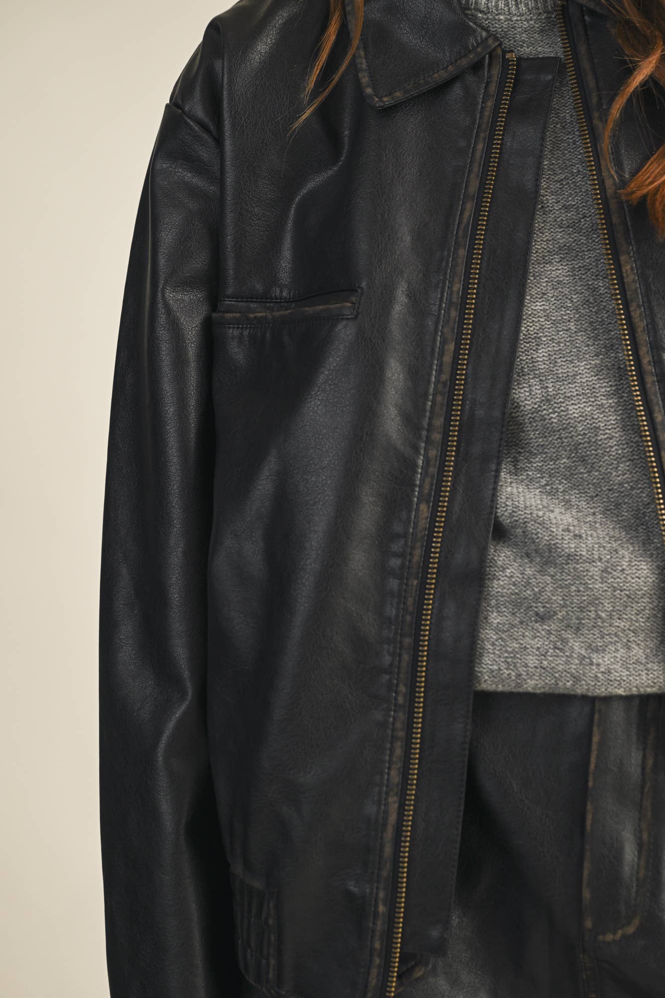 WASHED LEATHER ZIP UP JACKET