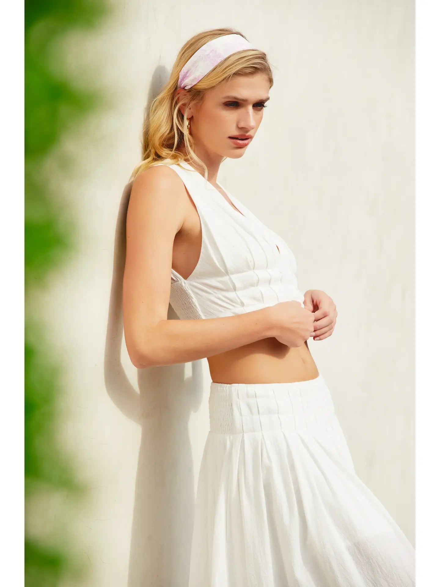 MS Pleated V Neck Crop Top