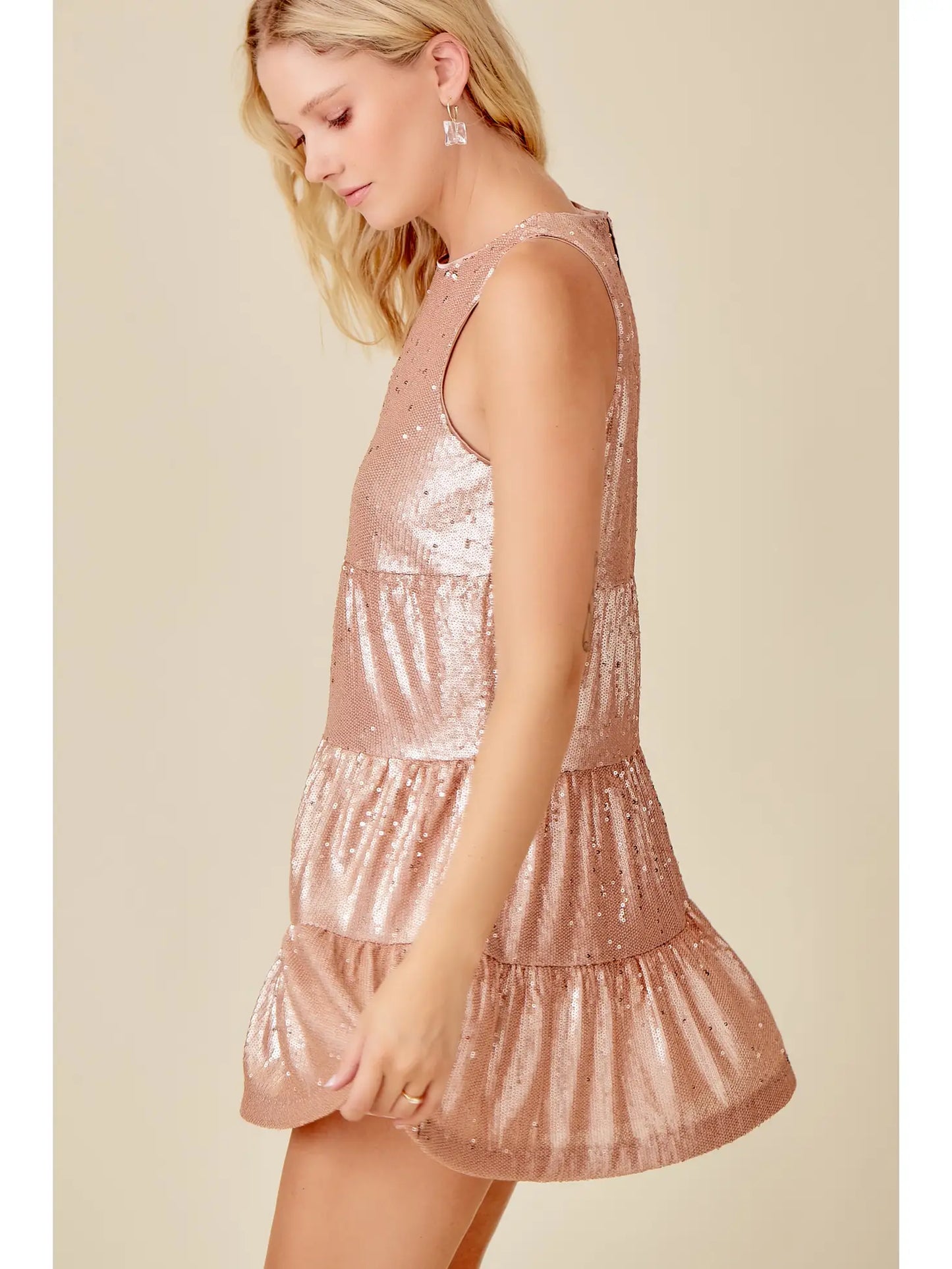 MS Blush Sequin Tiered Flare Dress