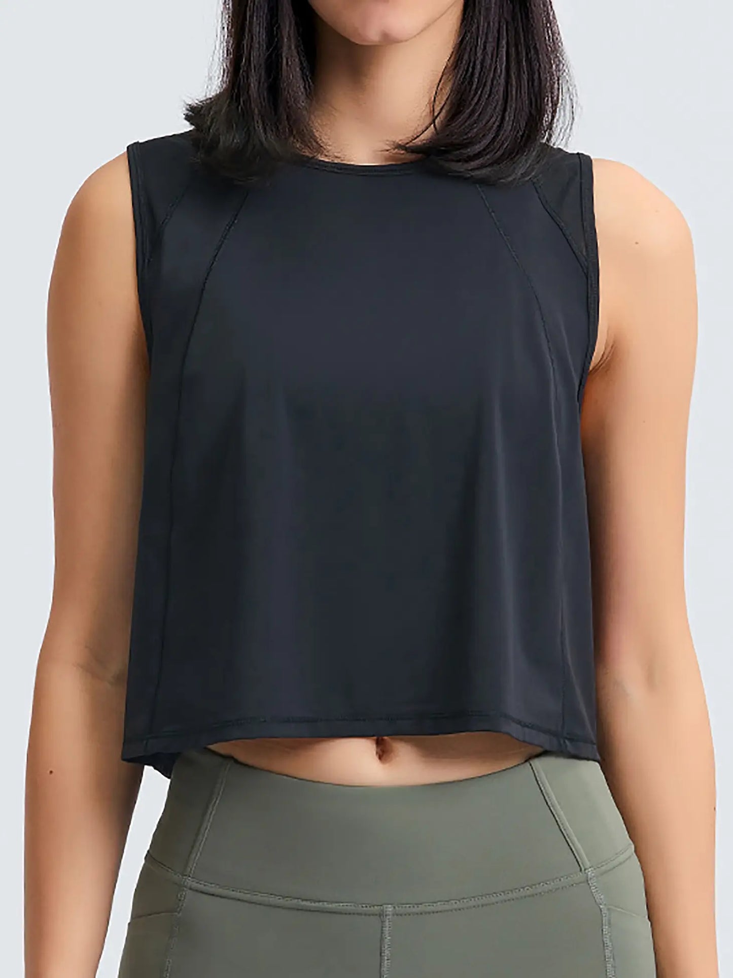 Black Open Navel Hollowed Out Back Yoga Tank Top