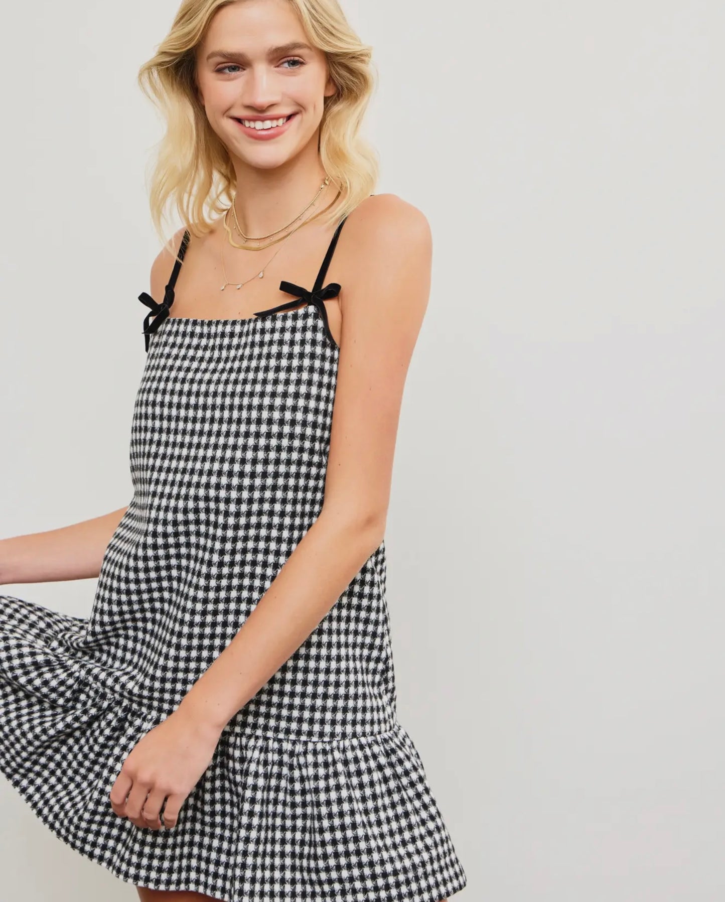 Plaid Dress with Bow Strap