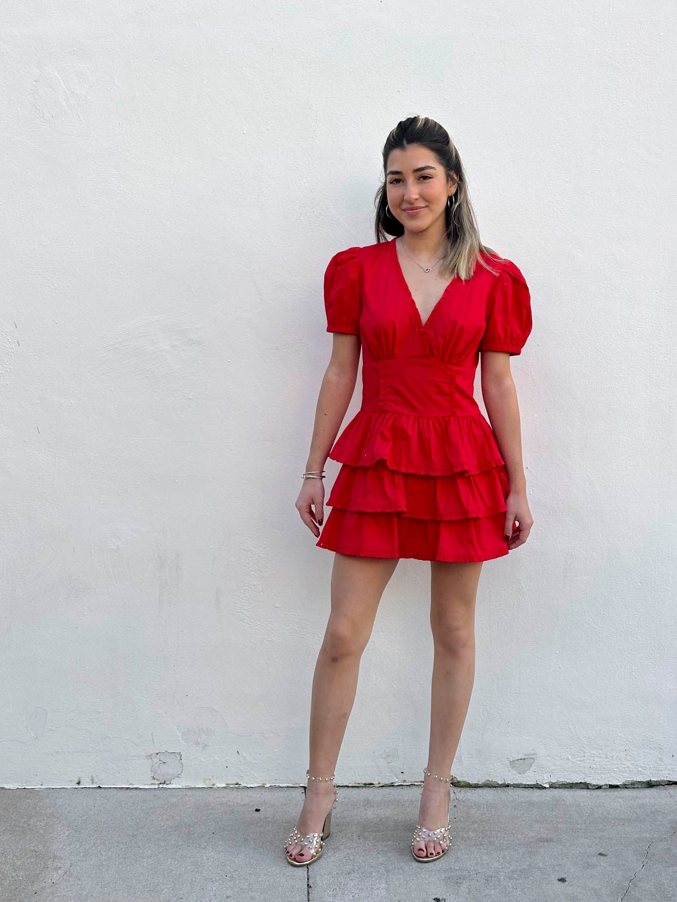 Surplice Poplin Tiered Mini Romper Dress