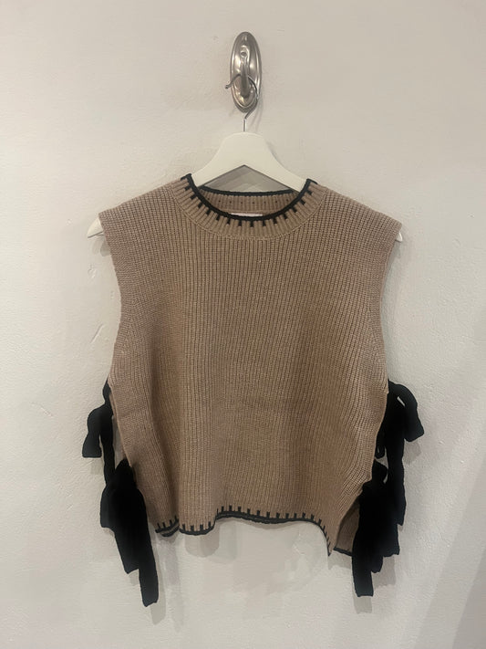 Taupe Sweater with Black Bows