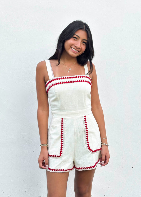 Embroidered Edge Sleeveless Romper