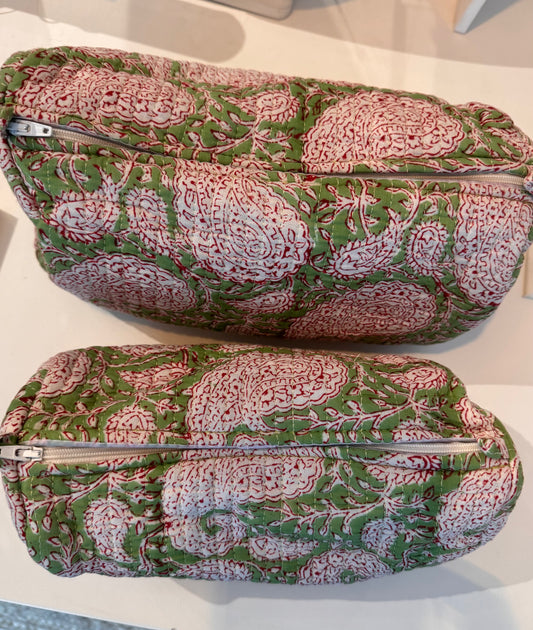Travel Make up Bag Quilted Cotton Block Print