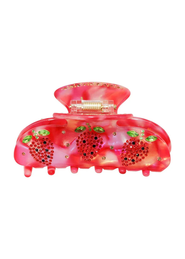 Sweetheart Clip in Pink Swirl with Strawberries