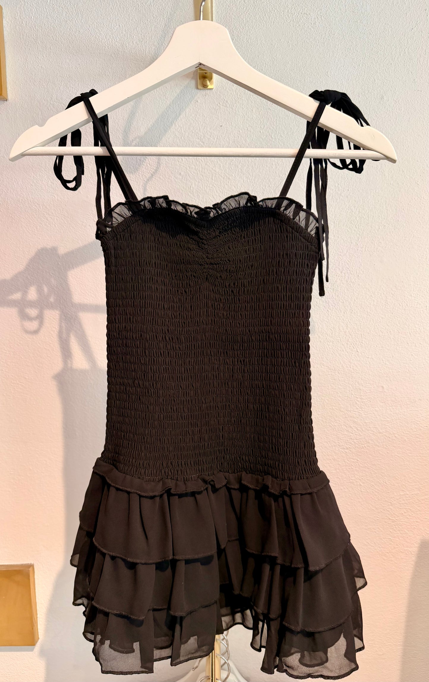 Meri Black Georgette Smocked Dress Tween