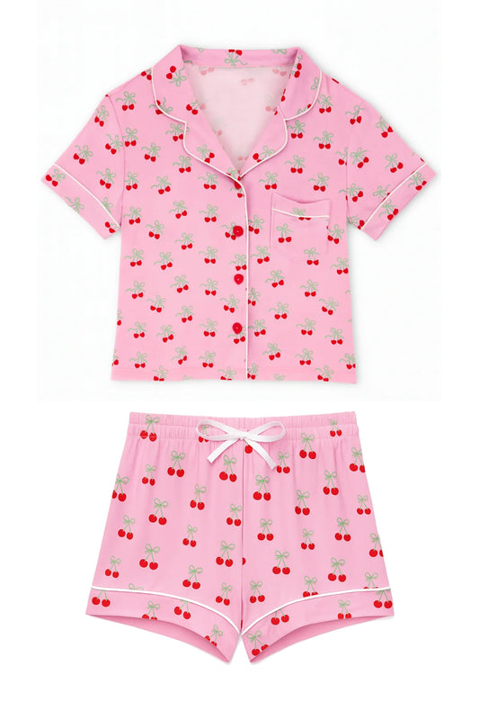 JR Lily Cropped Cherry Bow Lounge Set