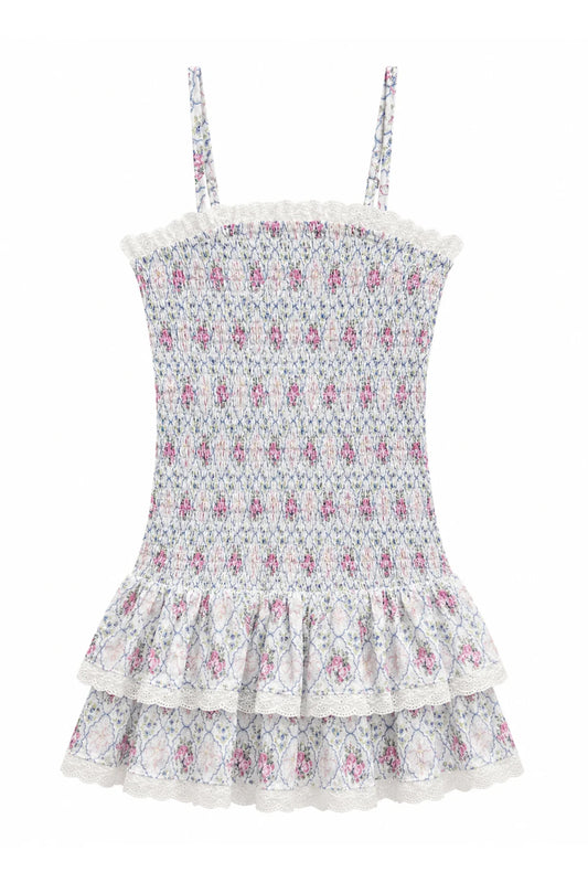 Melina Floral Bouquet Smocked Ruffle Dress Tween