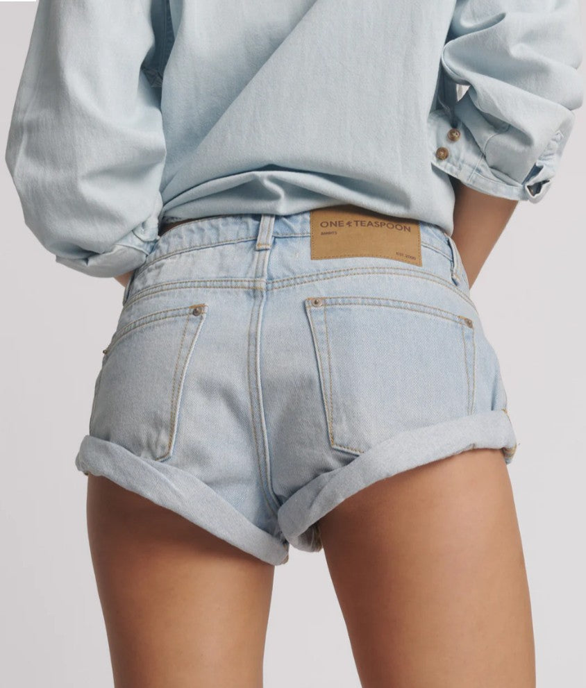 Cyber Blue Bandits Low Waist Denim Shorts