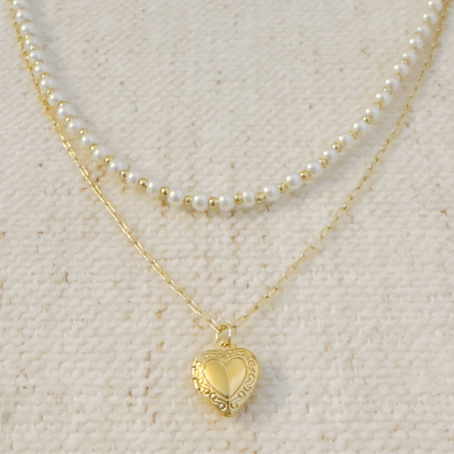 Pearls & Heart Locket Layered Necklace