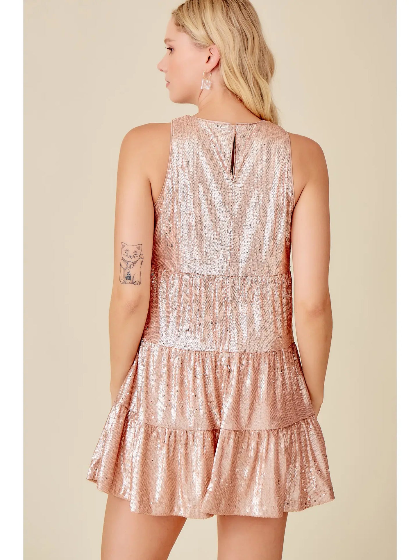 MS Blush Sequin Tiered Flare Dress