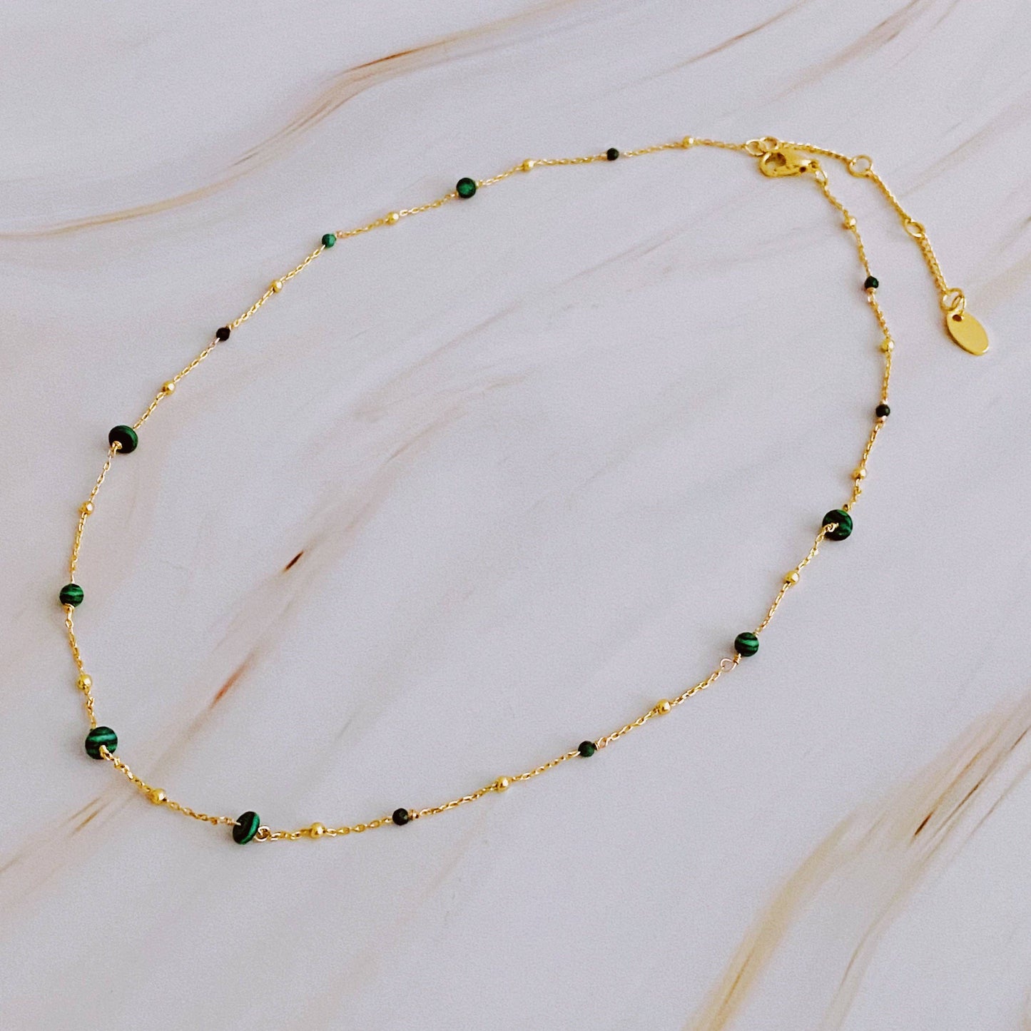 Dainty Precious Stone Bead Necklace: Green Stone