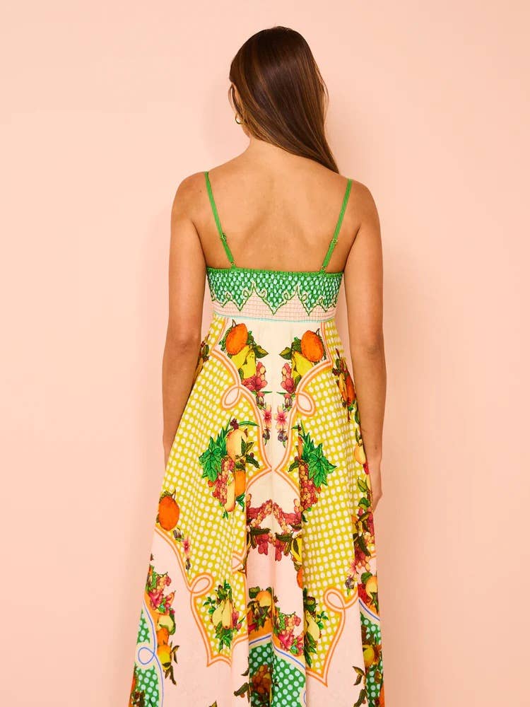 Suspender Maxi Dress Beach Print