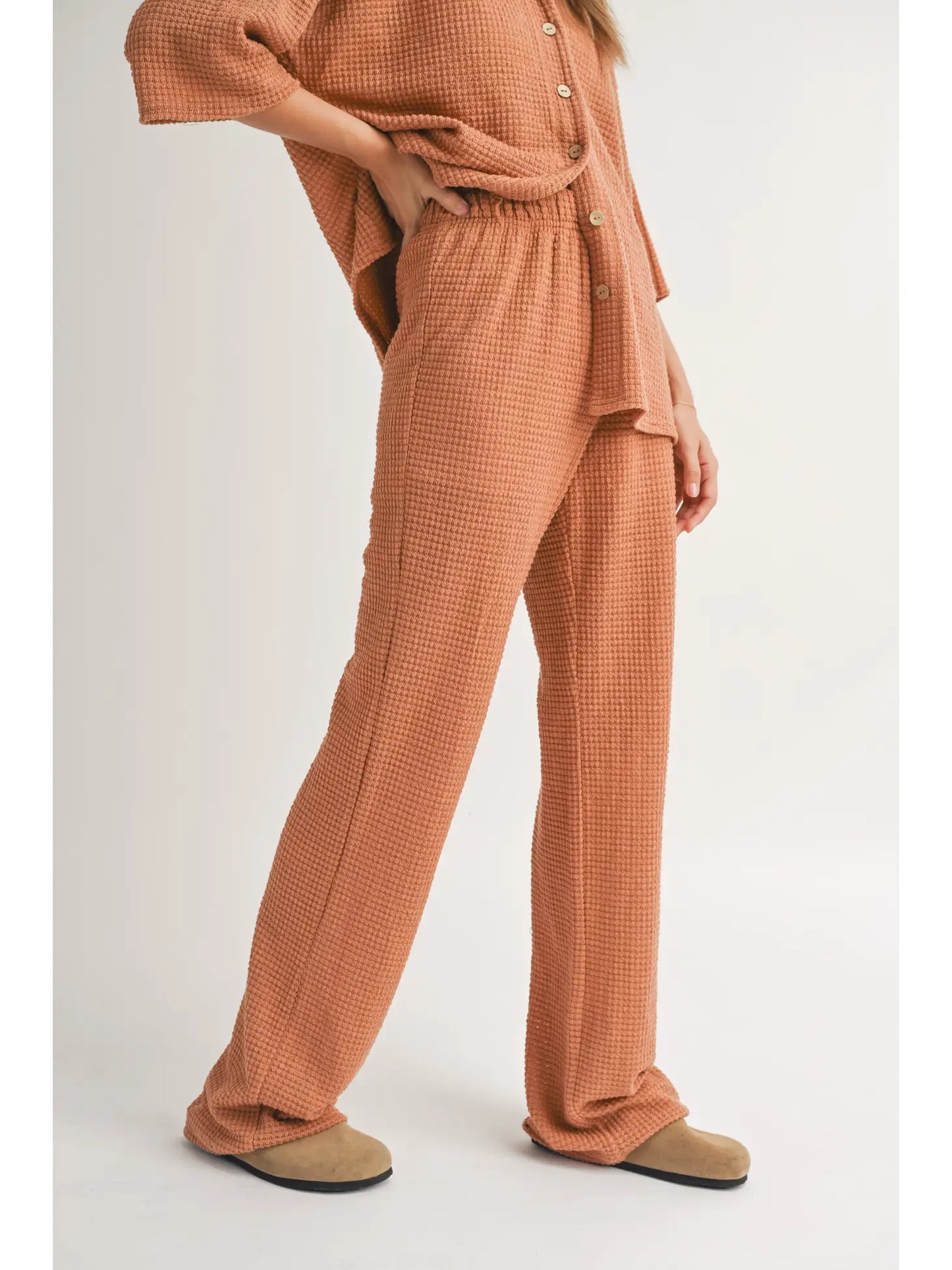 Clay Waffled Fabric Knitted Pants