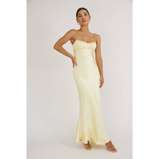 Yellow Sleeveless Satin Maxi Dress