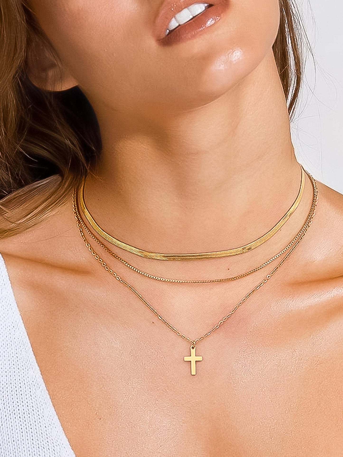 Georgine 18K Gold Non-Tarnish Layered Cross Necklace   