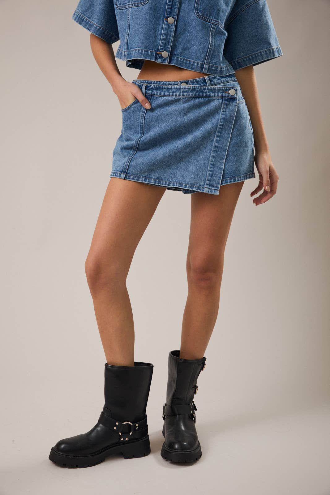 Denim Wrap Mini Skort