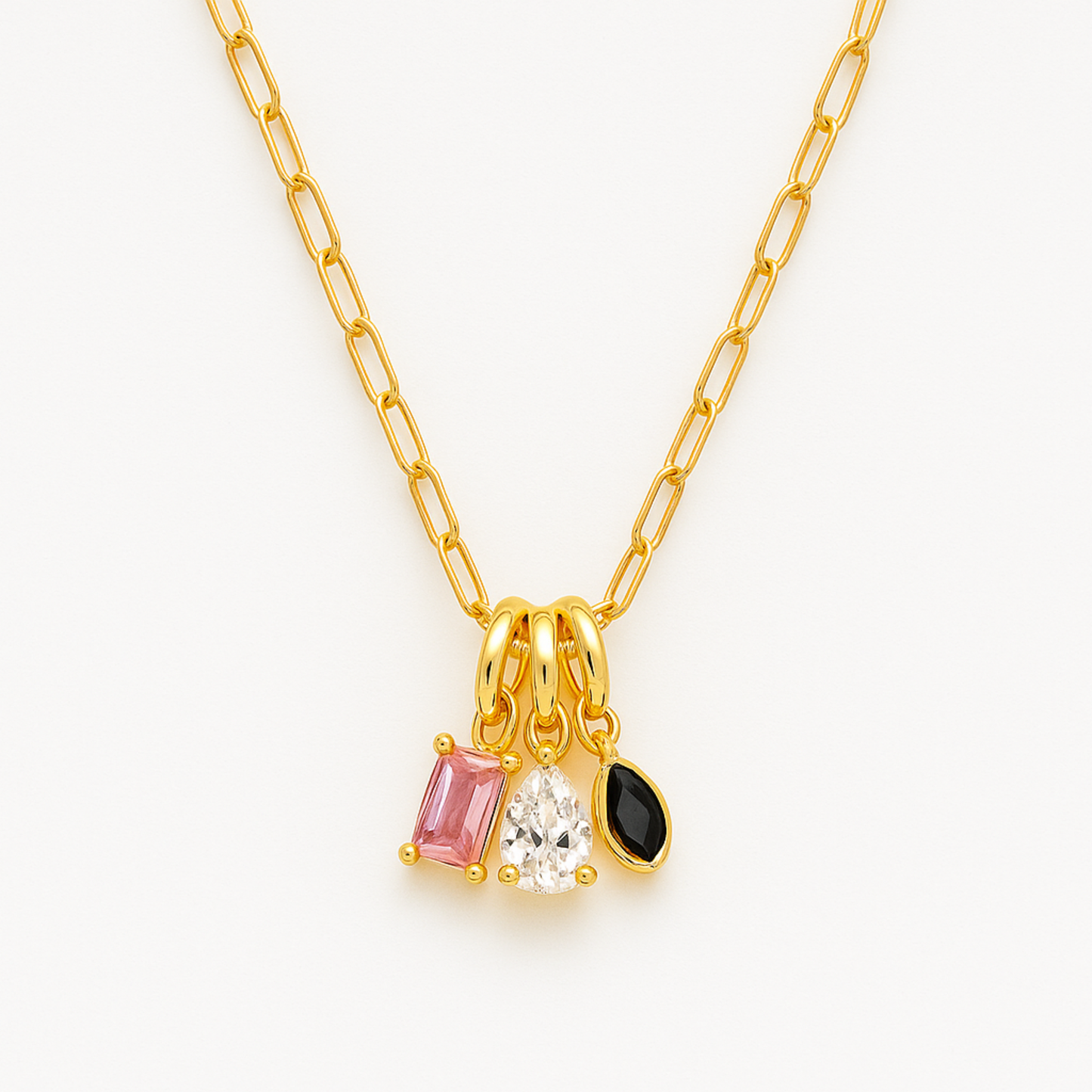 Golden Mix Gem Drop Charm Necklace