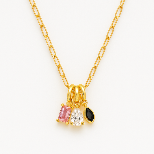 Golden Mix Gem Drop Charm Necklace