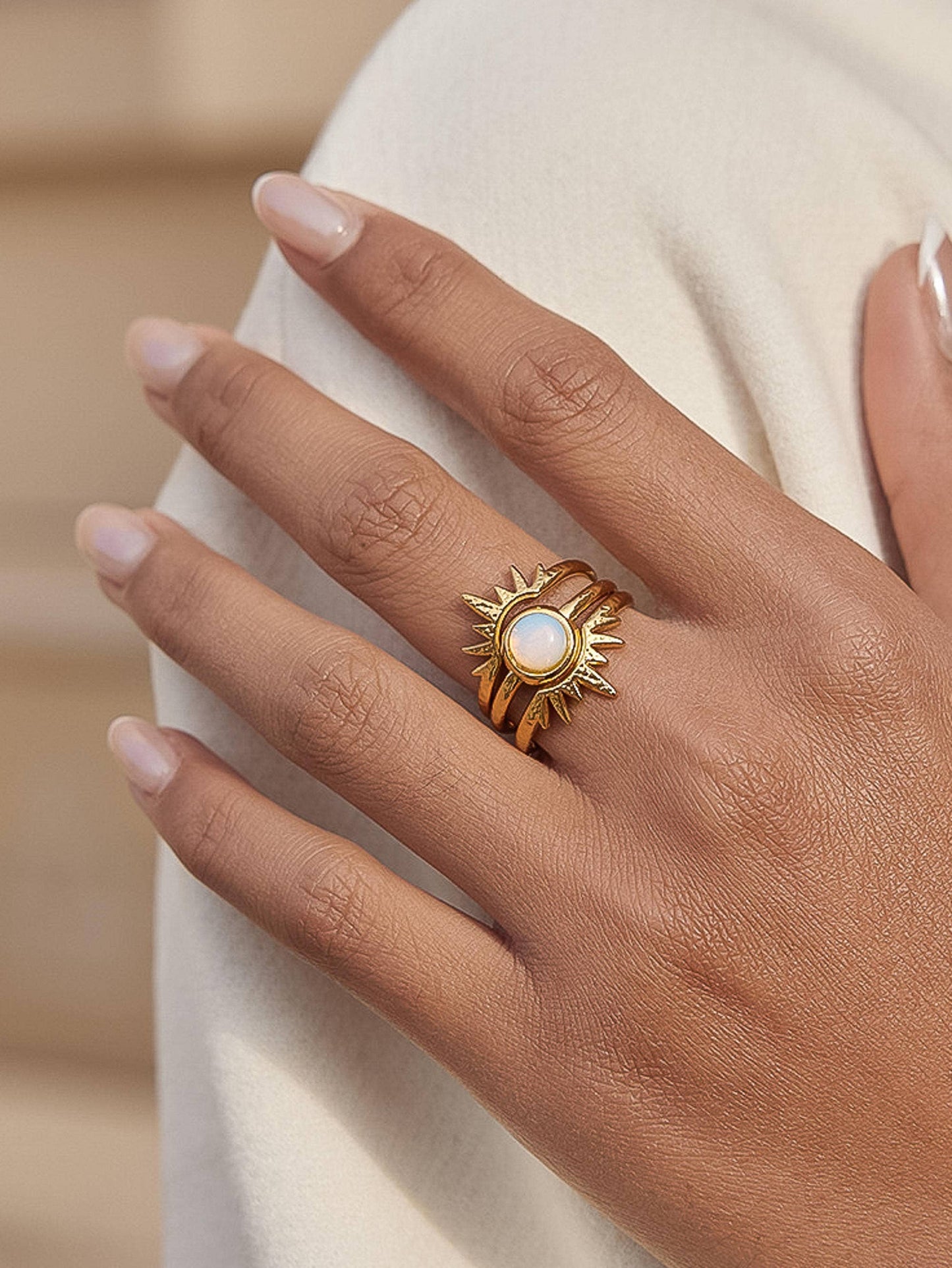Nerina Sunburst Opal Stackable Ring