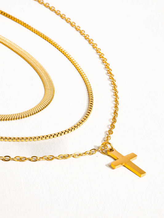 Georgine 18K Gold Non-Tarnish Layered Cross Necklace   
