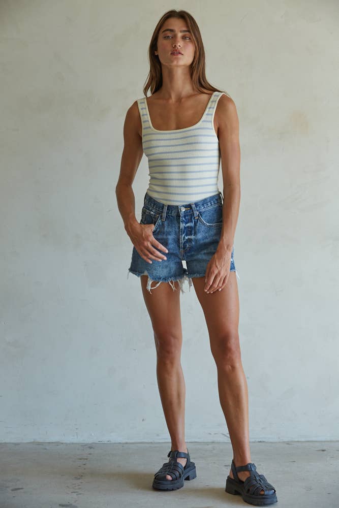 Dark Denim Distressed Jean Shorts