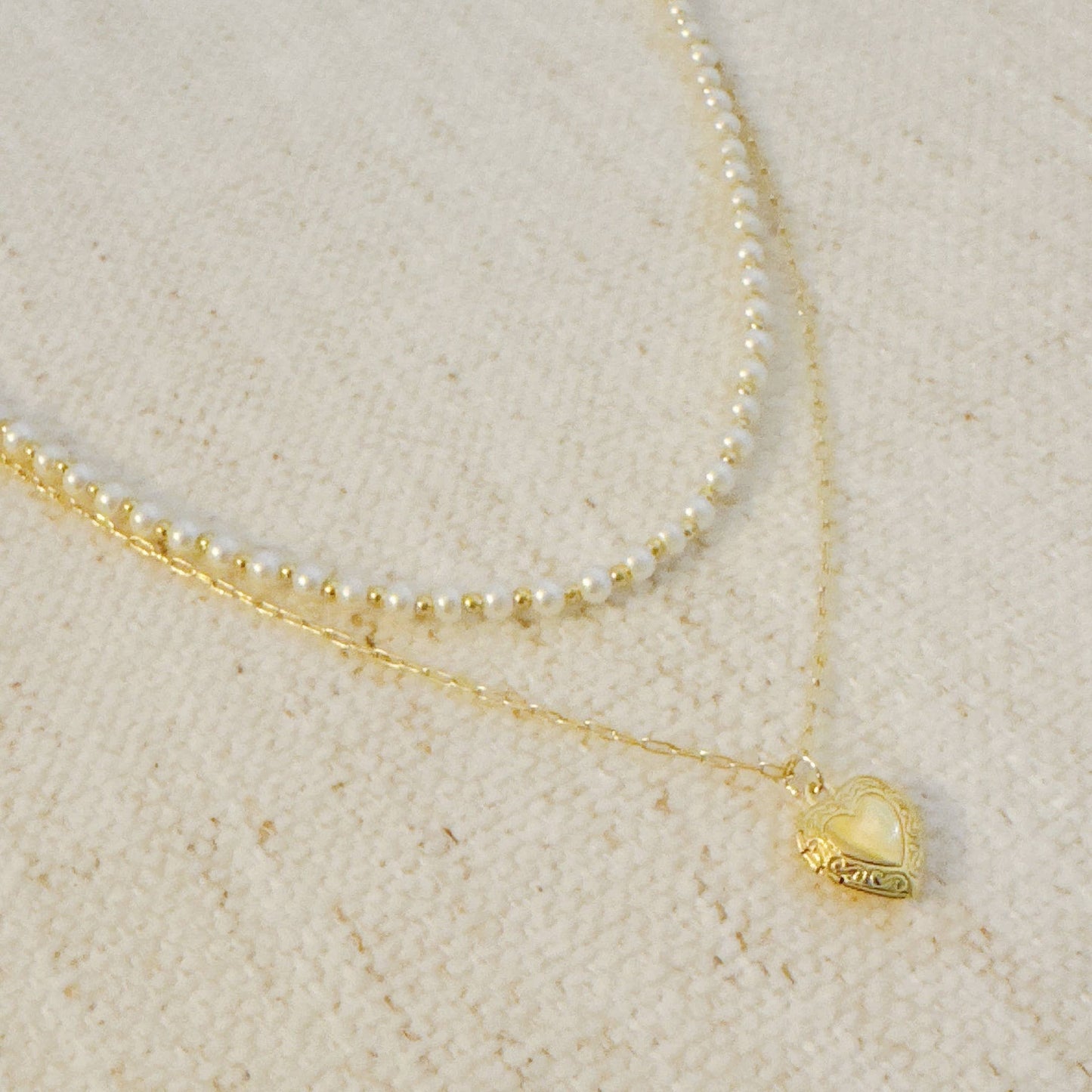 Pearls & Heart Locket Layered Necklace