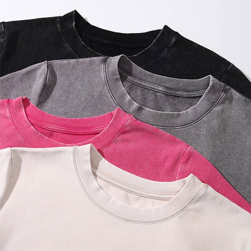 Women Fashion Casual Solid Color Short-Sleeve Loose Crop Top