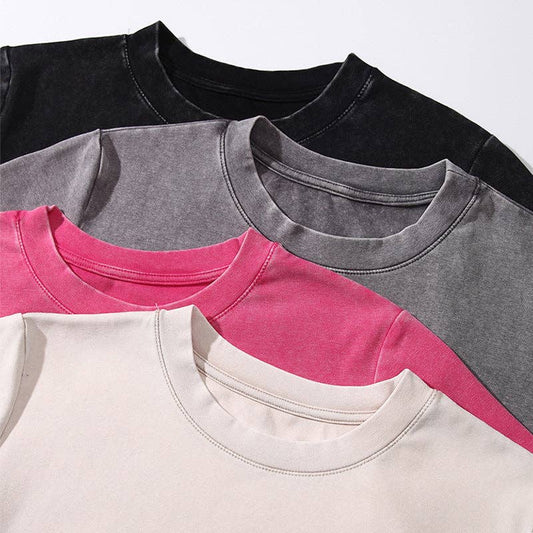 Women Fashion Casual Solid Color Short-Sleeve Loose Crop Top