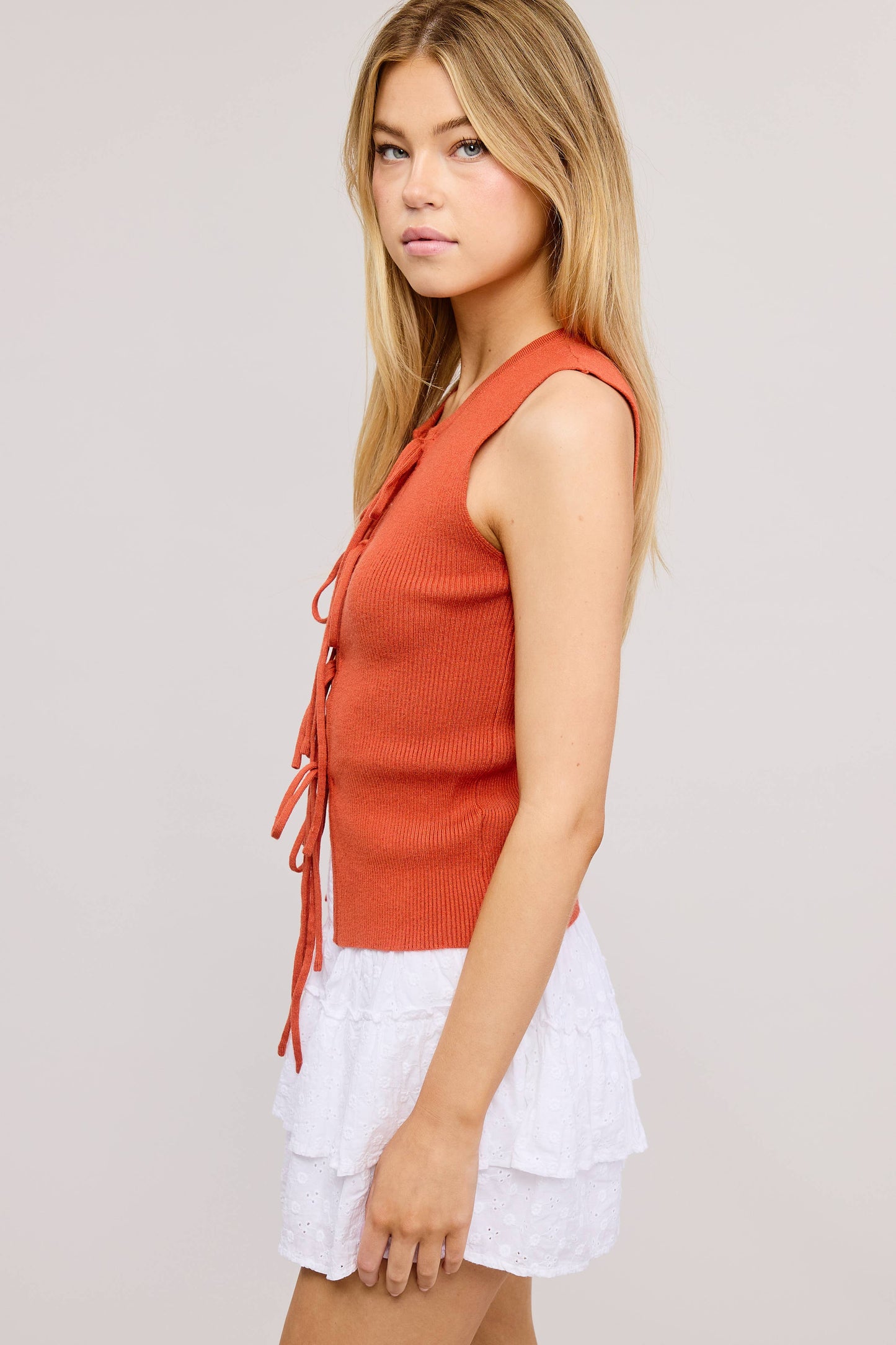 Black Open Front Ribbed Top
